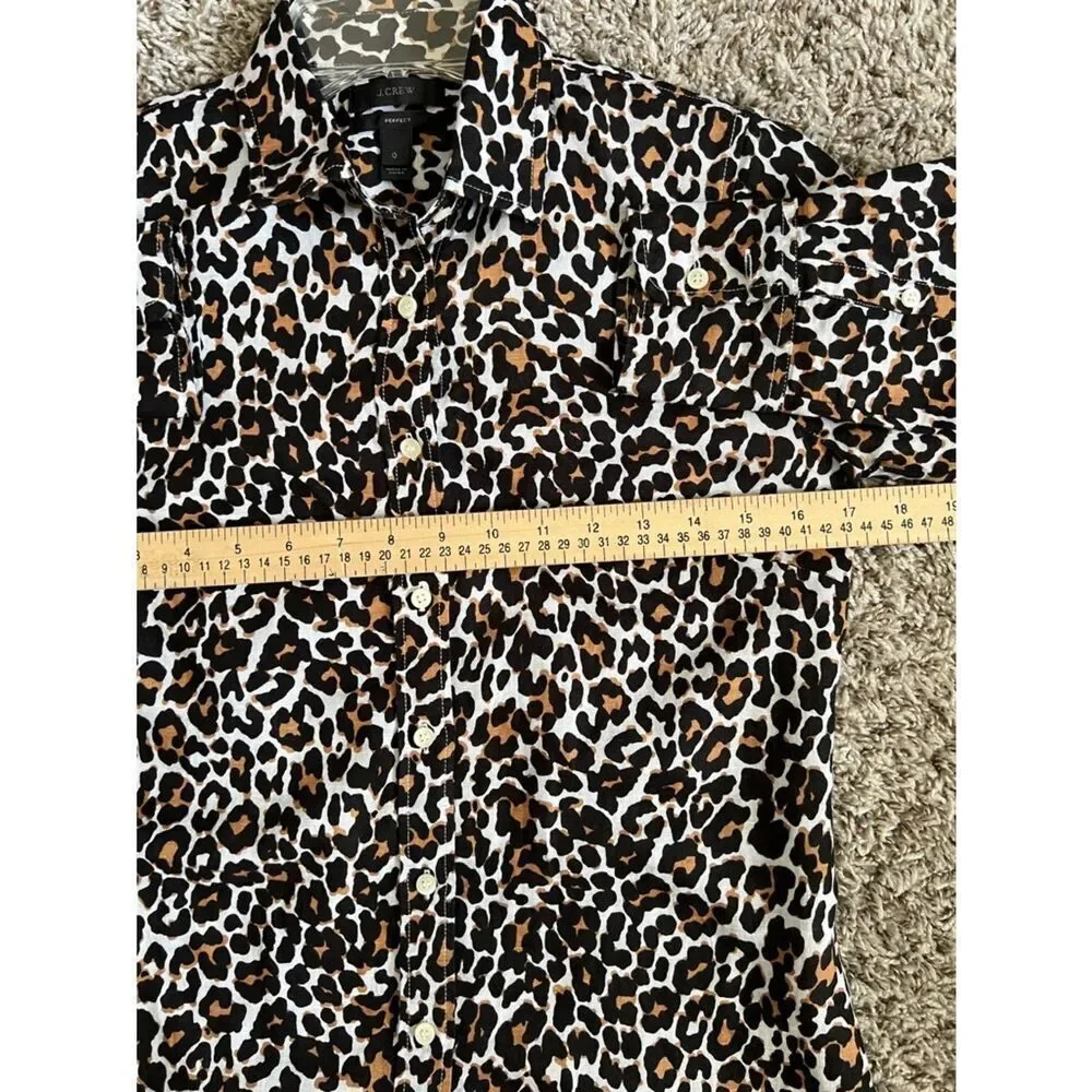 NWOT J. Crew Perfect Shirt in Leopard Print Linen/Cotton Blend in Size 0